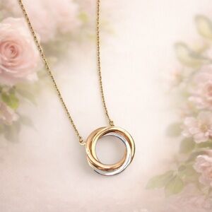 14K Tri-Color Gold Interlocking Circle Necklace – Fine Trinity-Style Pendant